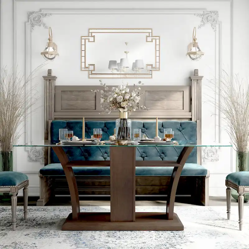Modern-Style 72-Inch Dining Table with Glass Top (Cherry Finish)