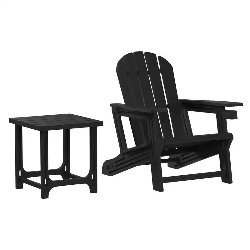 WestinTrends Azura 2-Piece HDPE Plastic Adirondack Patio Chair With 18 Side Table Set, Black