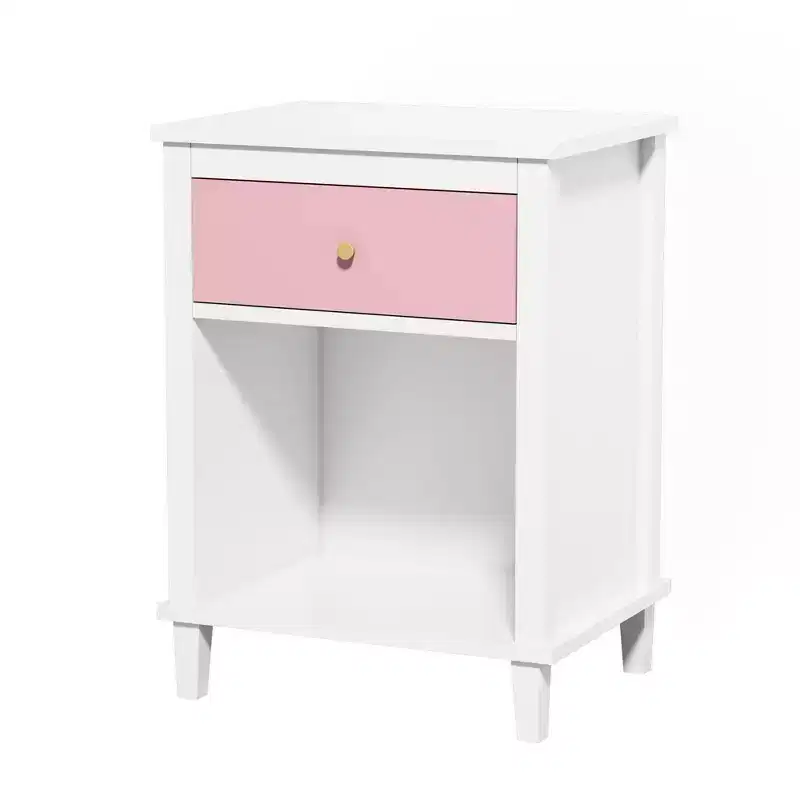 Pink Wooden Nightstand with 1 Drawer & 1 Shelf  For Kids & Adults