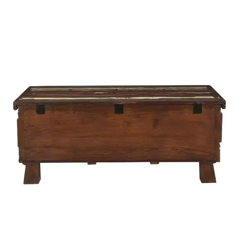Reclaimed Wood Trunk Coffee Table, Rustic Storage with Pedestal Base, No Assembly, 25x47x19 in