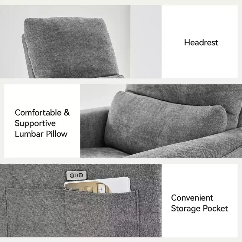Power Swivel Rocker Recliner Chair - 270° Swivel, USB/Type-C Charging, Lumbar Support, 350 lb