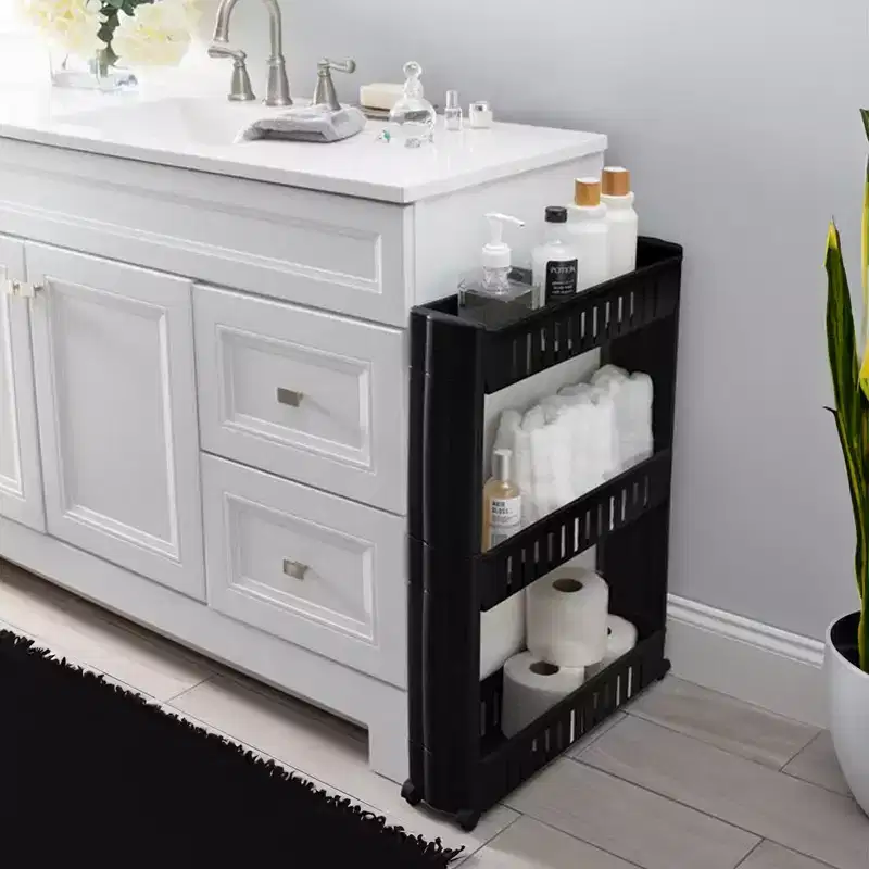 3-Tier Slim Rolling Storage Cart, Polypropylene, Available in White, Grey, Black