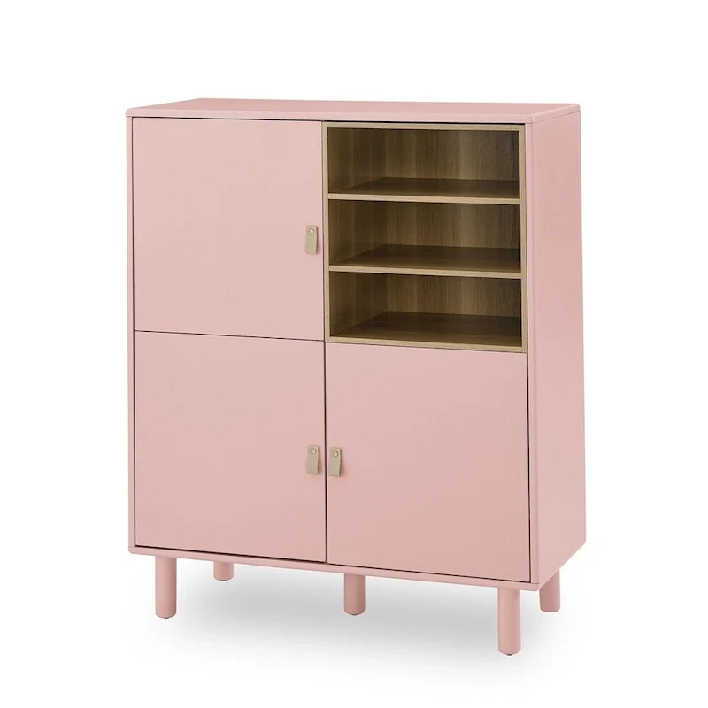 Modern Wood Sideboard Cabinet with Round Legs and Shelf
