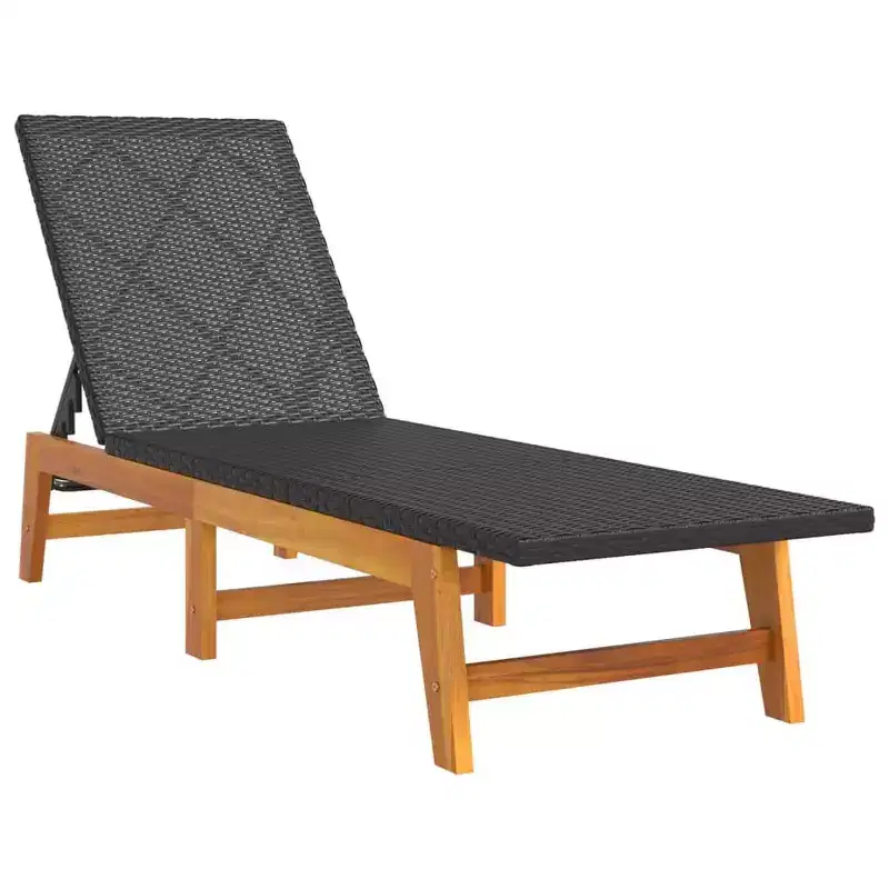vidaXL Sun Lounger Black and Brown PE rattan Extra Long