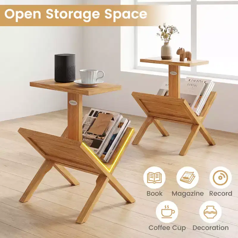 Costway 2-Tier Bookshelf Small Bookcase w/ Teak Wood Frame & Anti-Slip Foot Mats