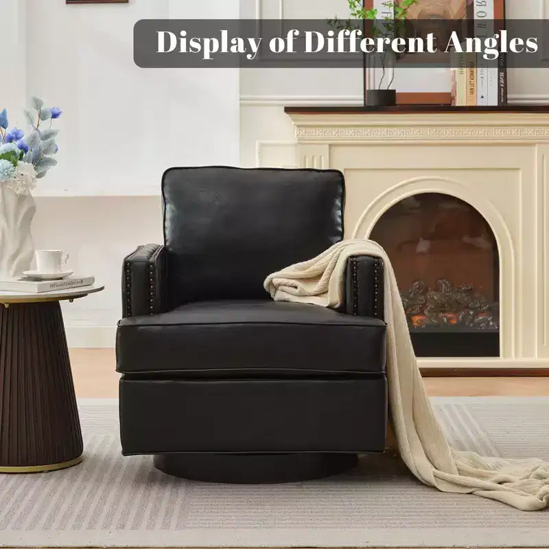 Hyleory Swivel Barrel Chair,31.9 W Modern Leather Accent Chairs Upholstered Comfy 360 Degree Swivel Club Sofa Chair for Nursery Living Room