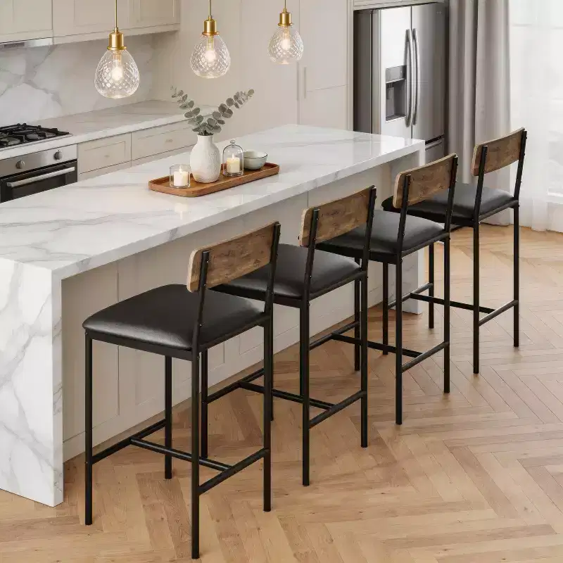 Bar Stools Set of 4, Kitchen Bar Stools with Footrest,Upholstered Counter Height Barstools, Bar Chairs with Back for Kitchen Island, Apartment