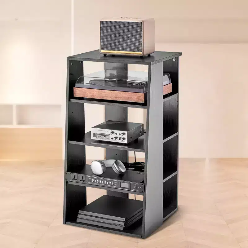 VEVOR 5-Tier AV Media Stand,Wooden Audio-Video Media Stand for DVD Players/Cable Boxes/Games Consoles, Height-Adjustable Media Storage Cabinet, Black