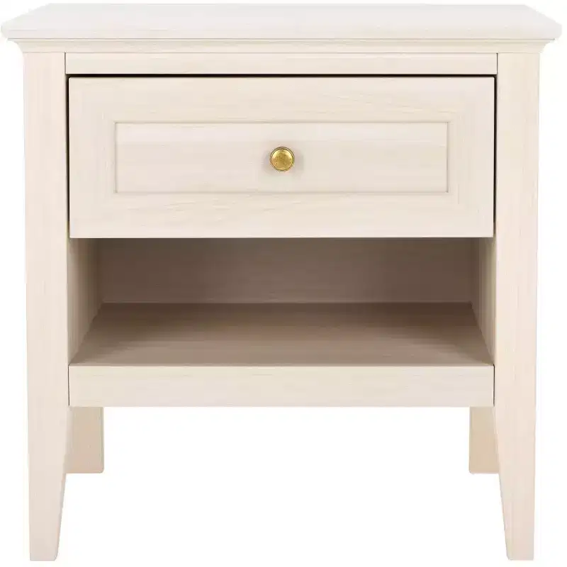 1-Drawer 1-Shelf Nightstand with Gold Pulls, Walnut Finish Bedside Table