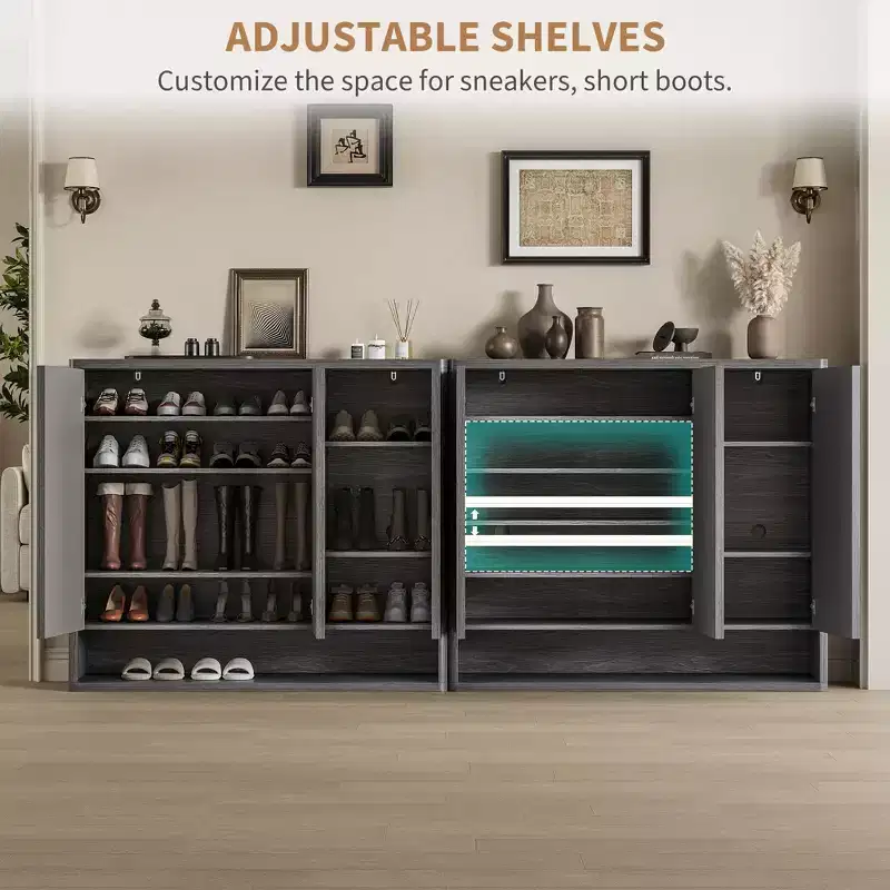 46 Inch Wooden Shoe Cabinet with Fluted Door - Adjustable Storage Holds 30-35 Pairs for Entryway & Living Room