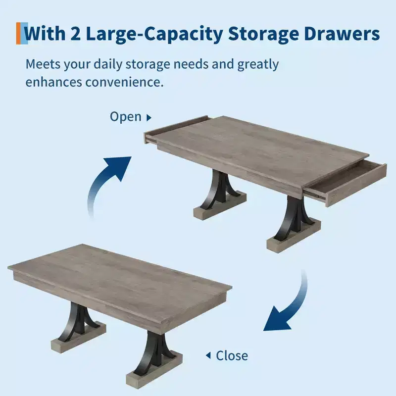 71 Rectangular Wood Dining Table for 6-8 with 2 Storage Drawers and Double Pedestal Base - Dining Room or Home Office Table