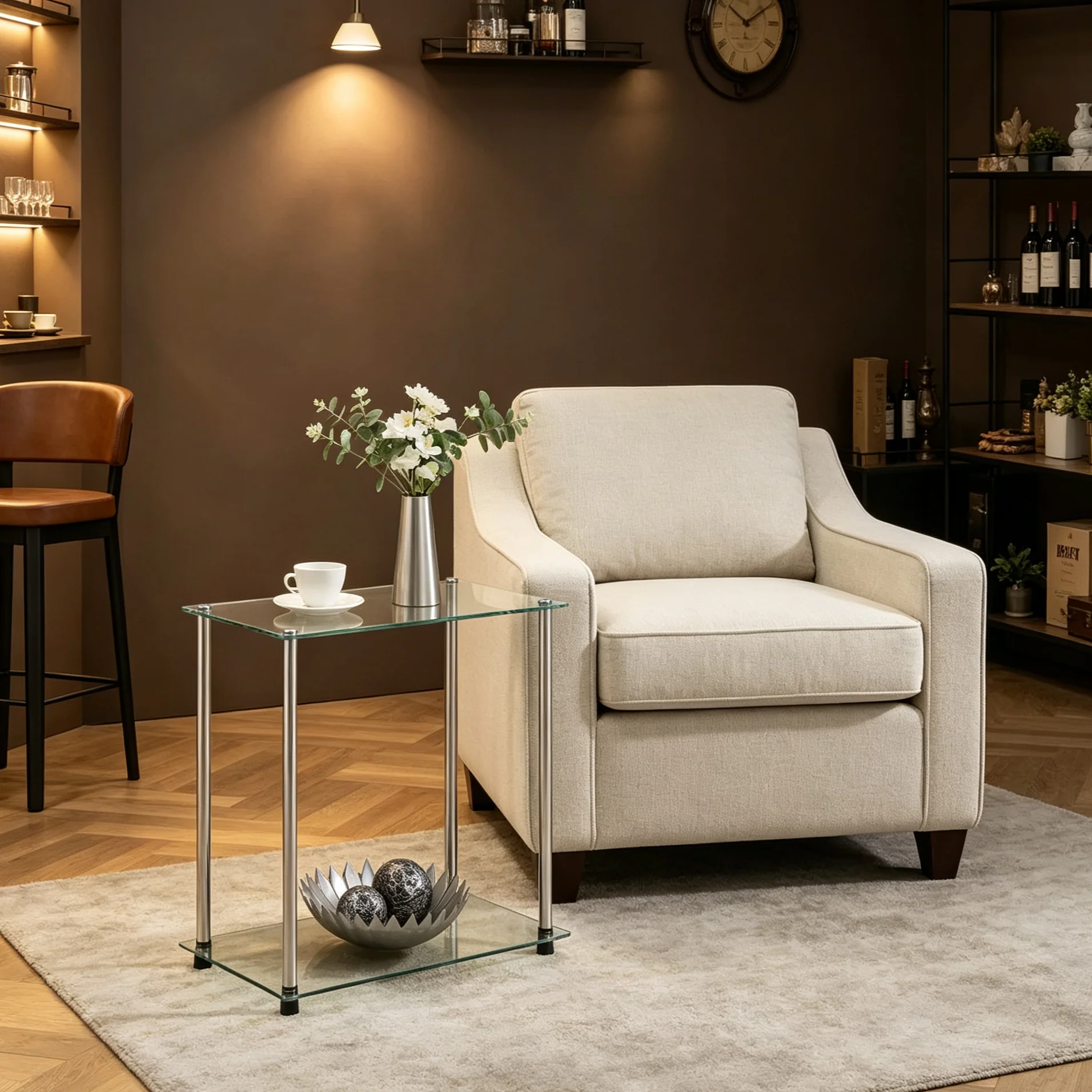 24 in.H Silver Color Rectangle Glass Table Top End Table 1 -piece
