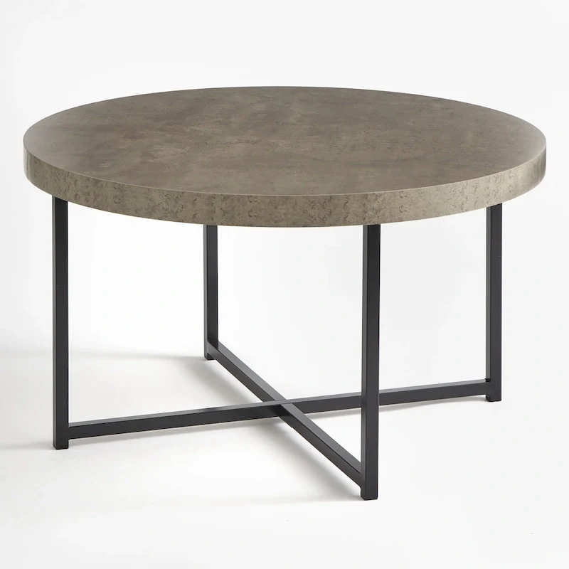 Industrial Style Coffee Table with Concrete-Look Top and Black Metal Frame