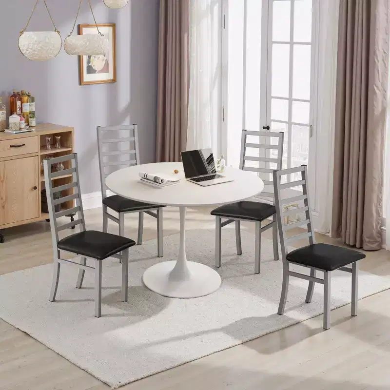 Gray PU Leather High Back Armless Dining Chair, Set of 4