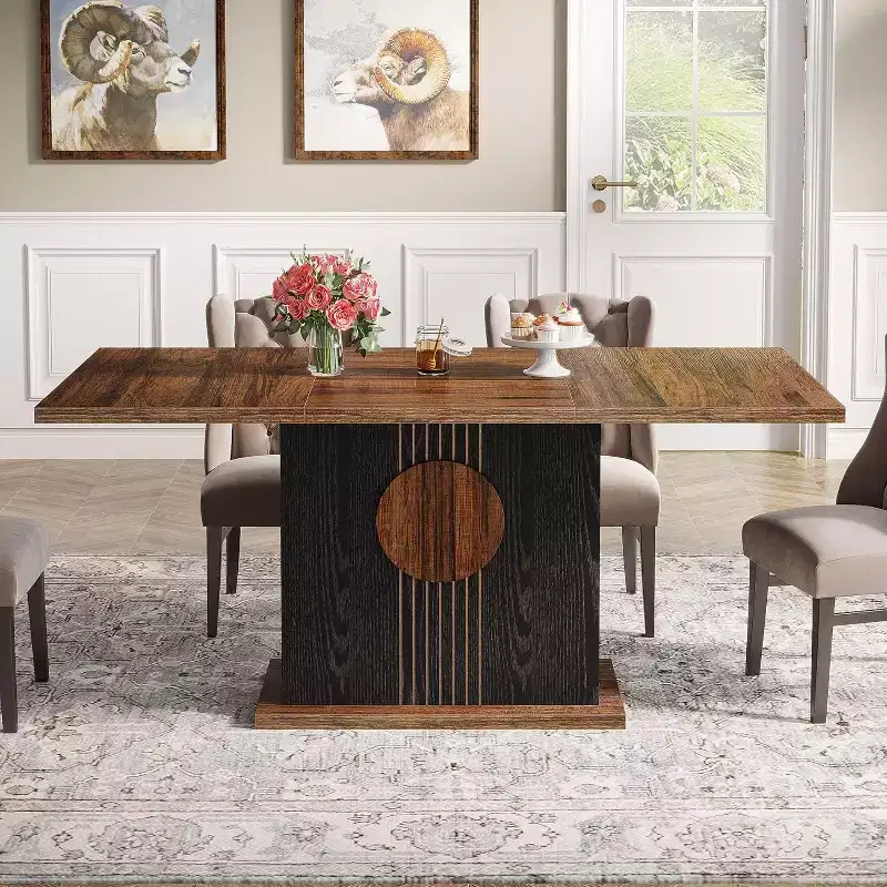 55 Farmhouse Dining Table for 4 to 6 People, Rectangular Wood Dinner Table for Kitchen, Dining Room, Living Room