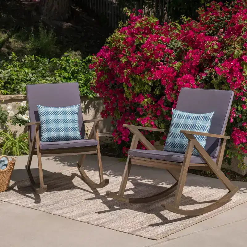 GDFStudio Sally Acacia Wood Rocking Chairs with Water Resistant Cushions(Set of 2)