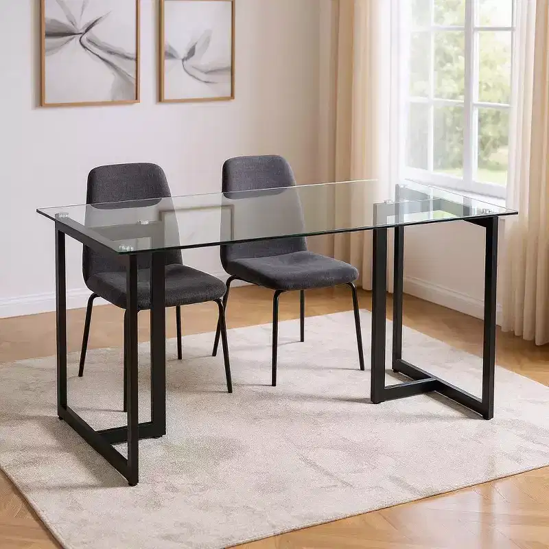 HomeRoots 55 Clear And Black Glass And Metal Dining Table