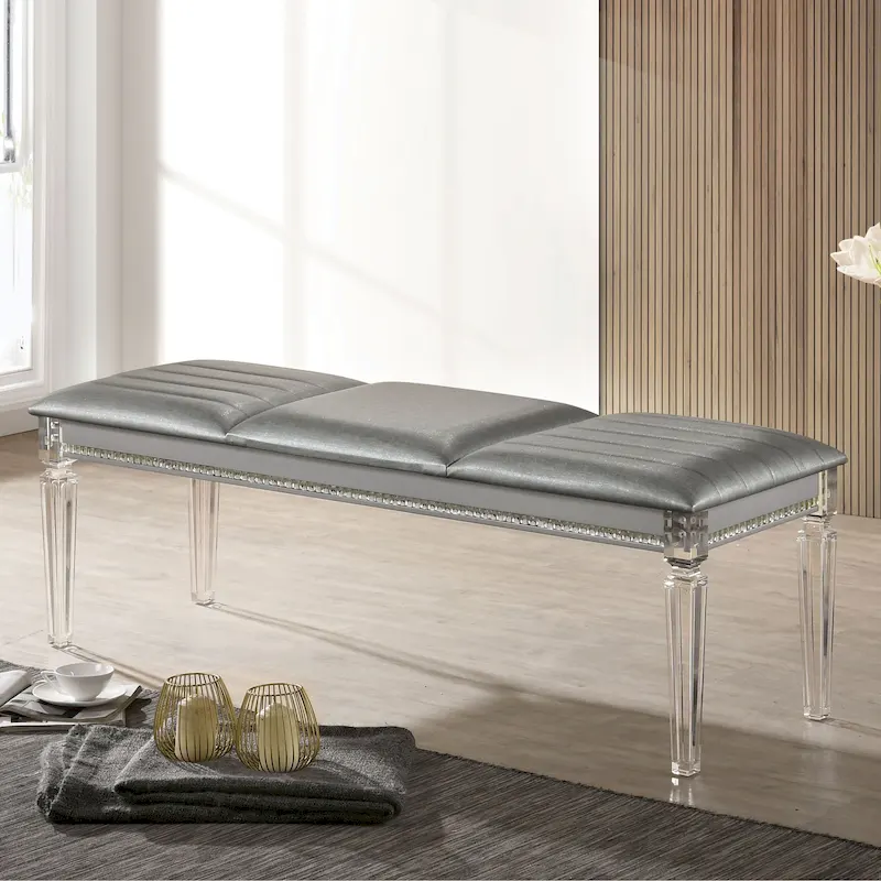 Xian Glam Clear Faux Leather Padded Bedroom Bench
