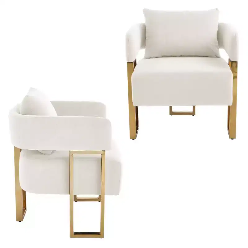 Set of 2 Modern Upholstered Accent Chairs with Gold Square Metal Legs & Foam Cushion, 26