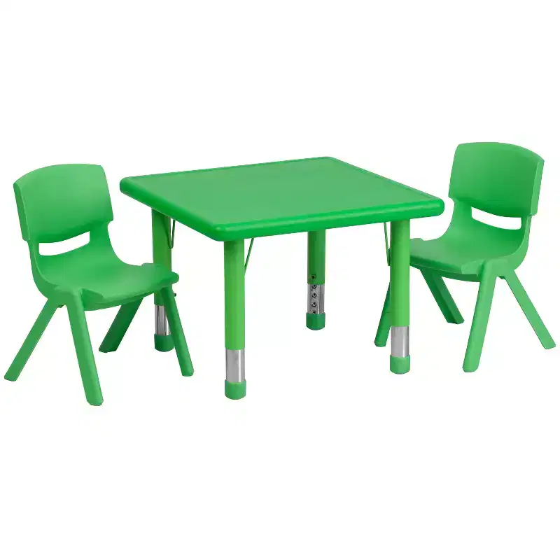 Emma and Oliver 24 Square Plastic Height Adjustable Activity Table Set with 2 Chairs