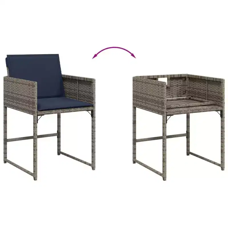 vidaXL Patio Chairs with Cushions 4 pcs Gray Poly Rattan