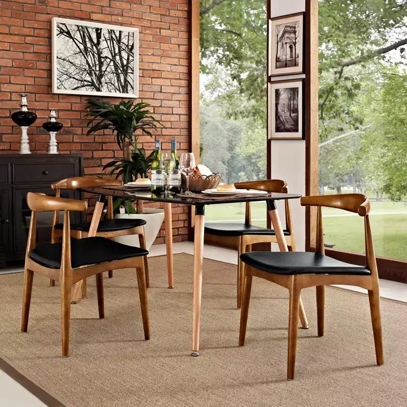 Set of 4 Tracy Dining Chairs Black - Modway: Mid-Century Design, Foam Padded, Leatherette Seat, Wood Frame