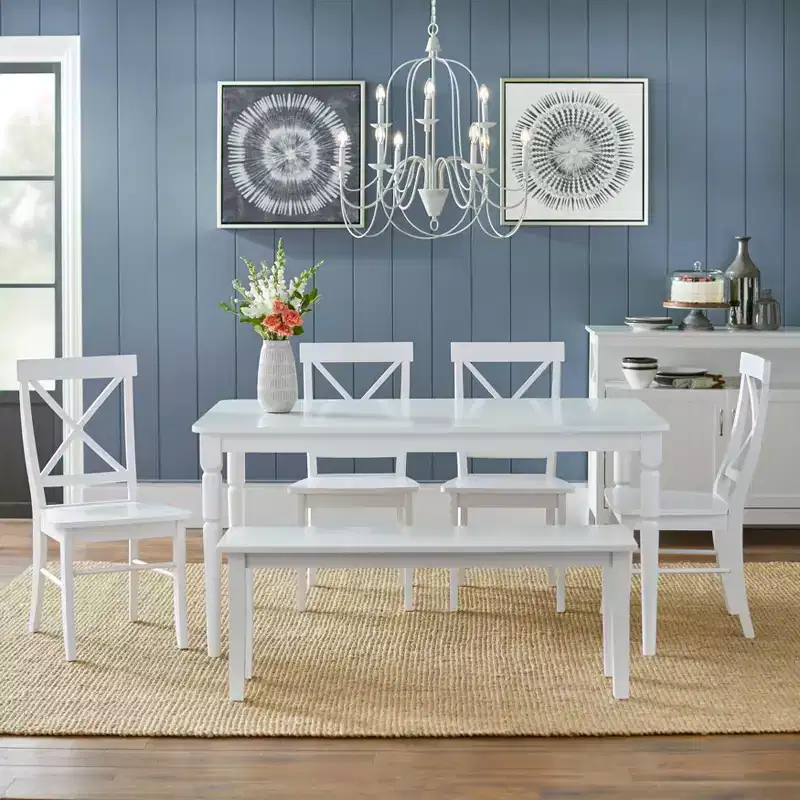 Buylateral Tiffany Farmhouse Bench White: Rubberwood, Modern Style, Entryway & Bedroom Seating