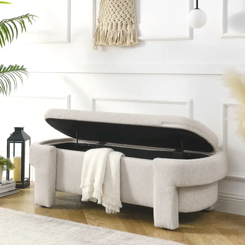 GDFStudio - Evelyn Chenille Upholstered Storage Bench with Turned Legs for Elegant Spaces