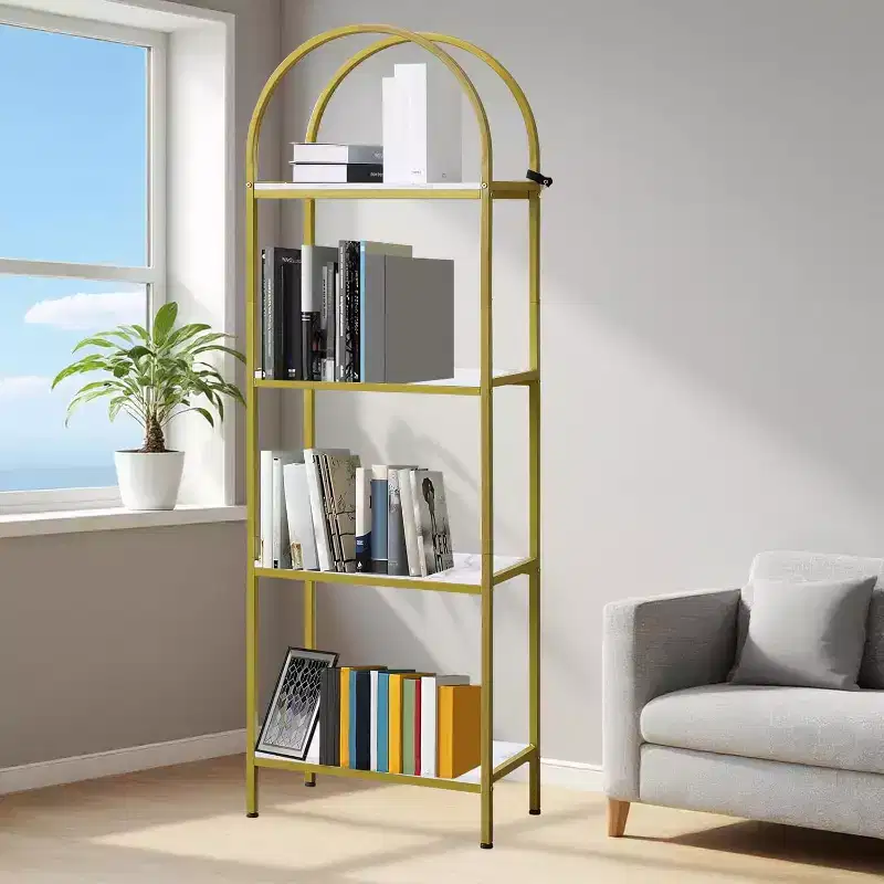 Modern Storage Rack Shelf Large Wood Book Shelf ,Bookshelf 4 Tier,Arched Display Racks,Tall Shelf for CDs/Books for Bedroom, Living Room, Home Office