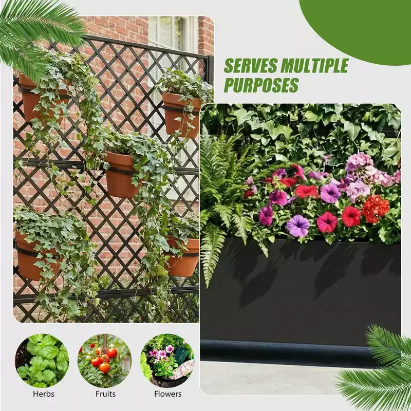 MAYEERTY Black Wrought Iron Planter with Trellis (Diamond), 72x47x16, 3-Piece Patio Garden Planter