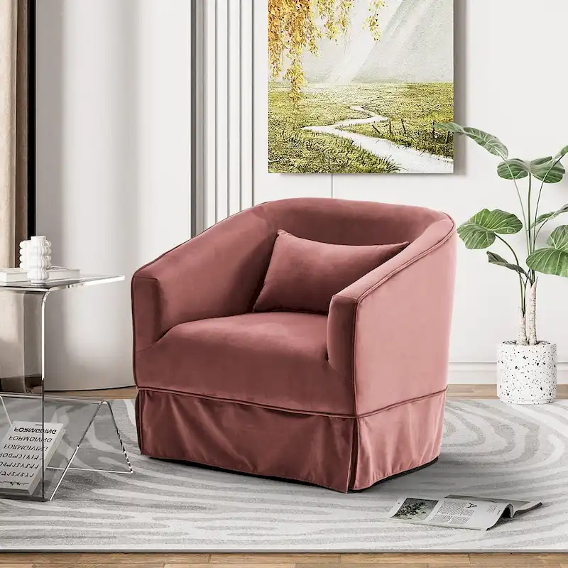 Ouyessir Set of 2 Swivel Barrel Chair 360 Degree Upholstered Accent Chair Fabric Armchair
