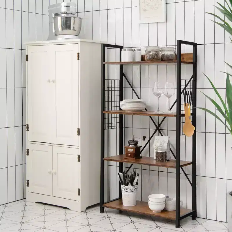 Costway 4 -Tier Industrial Bookshelf Open Storage Bookcase Display Shelf for Home Office