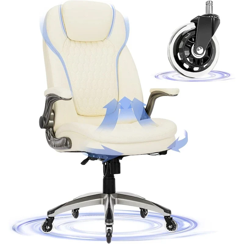 Ergonomic Executive Swivel Rolling Home Office Chair with Padded Flip-up Arms, Adjustable Tilt Lock for Adult Working Study