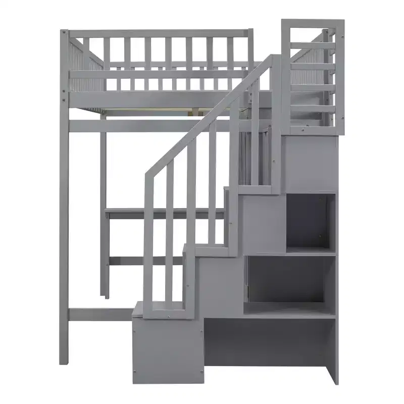 Wood Full Size Loft Bed with Bookshelf, Desk, Drawers & Wardrobe 94.4''L x 57''W