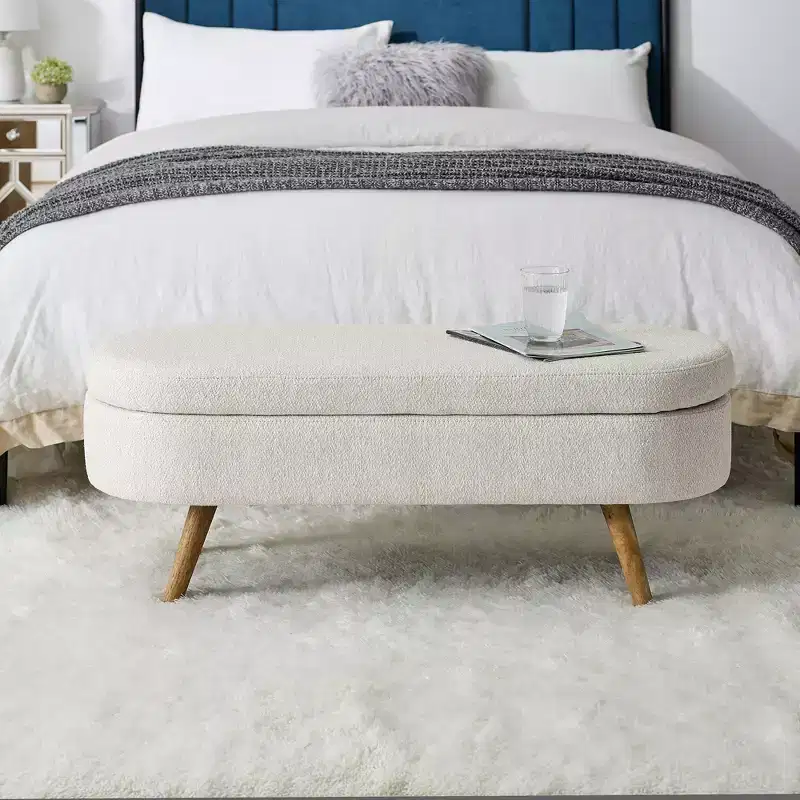 Oval Tufted Storage Bench with Rubberwood Legs