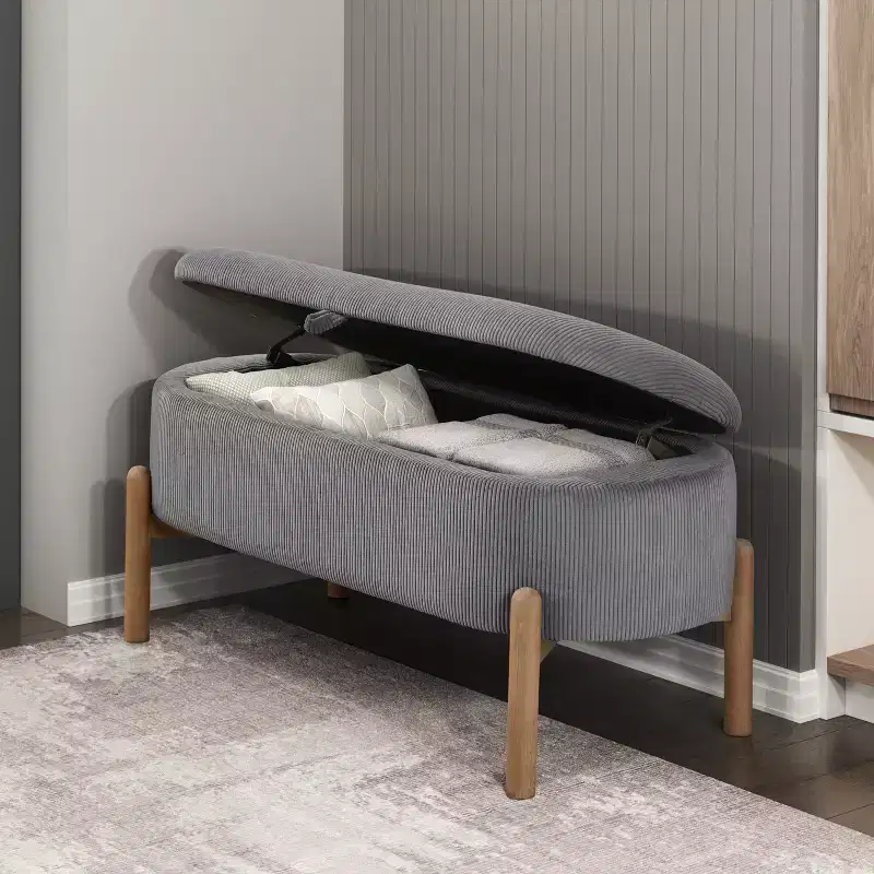 GDFStudio Nolan Mid-Century Modern Corduroy Upholstered Storage Bench