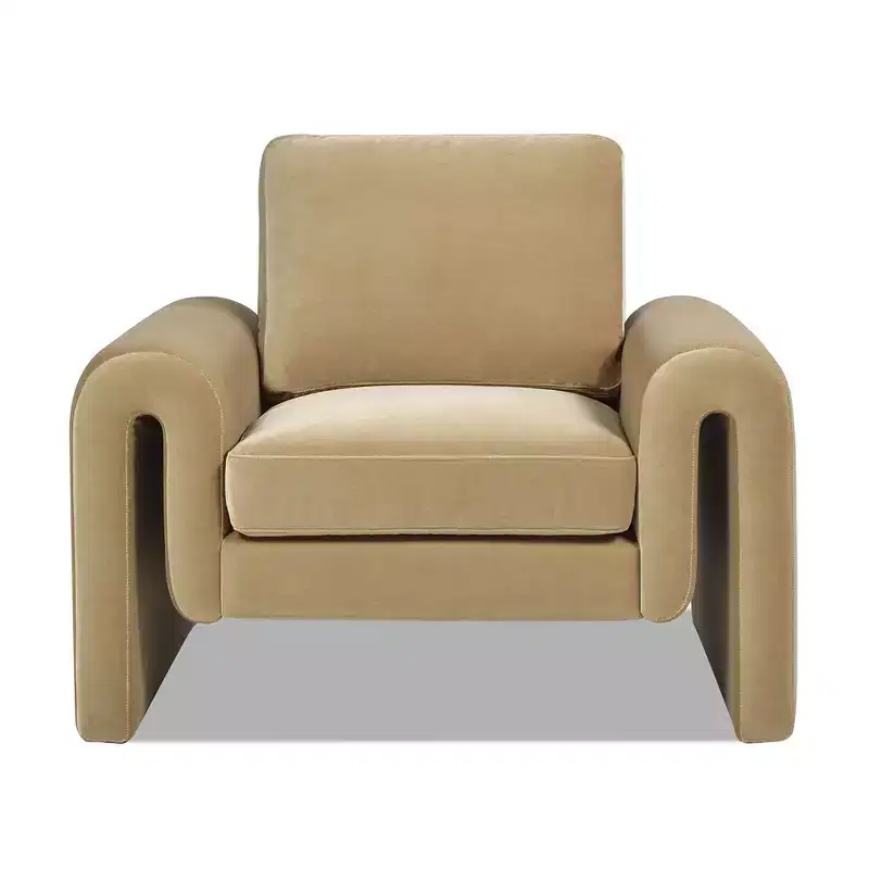 40 Arched Arm Chair, Camel Brown Beige Performance Velvet