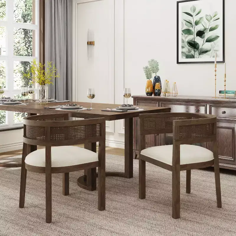 Christopher Knight Home Cinnabar 19.75 Seat Height Upholstered Rubberwood Tub Dining Chairs with Cane Back(Set of 2)