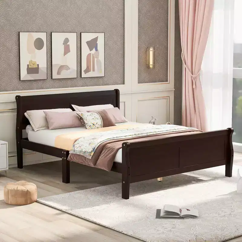 FAMYYT Full Size Wood Platform Bed With Headboard, Easy Assembly, Espresso