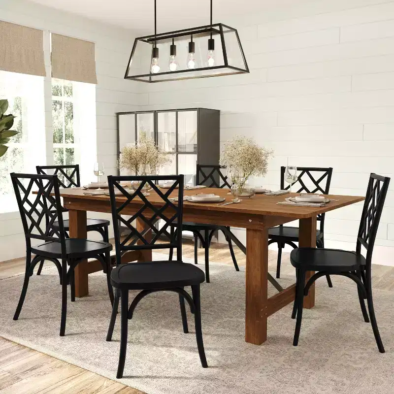 Black / Pecan / White Solid Wood Dining Chair, Stackable, Seats 1