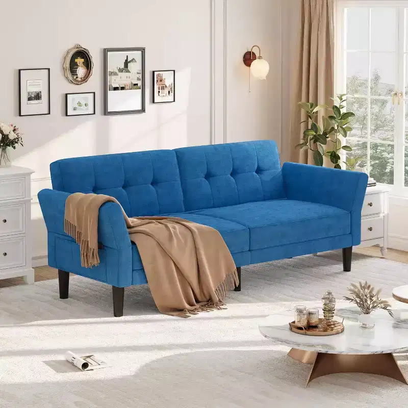 89-Inch Convertible Sleeper Sofa with Adjustable Backrest and Armrest