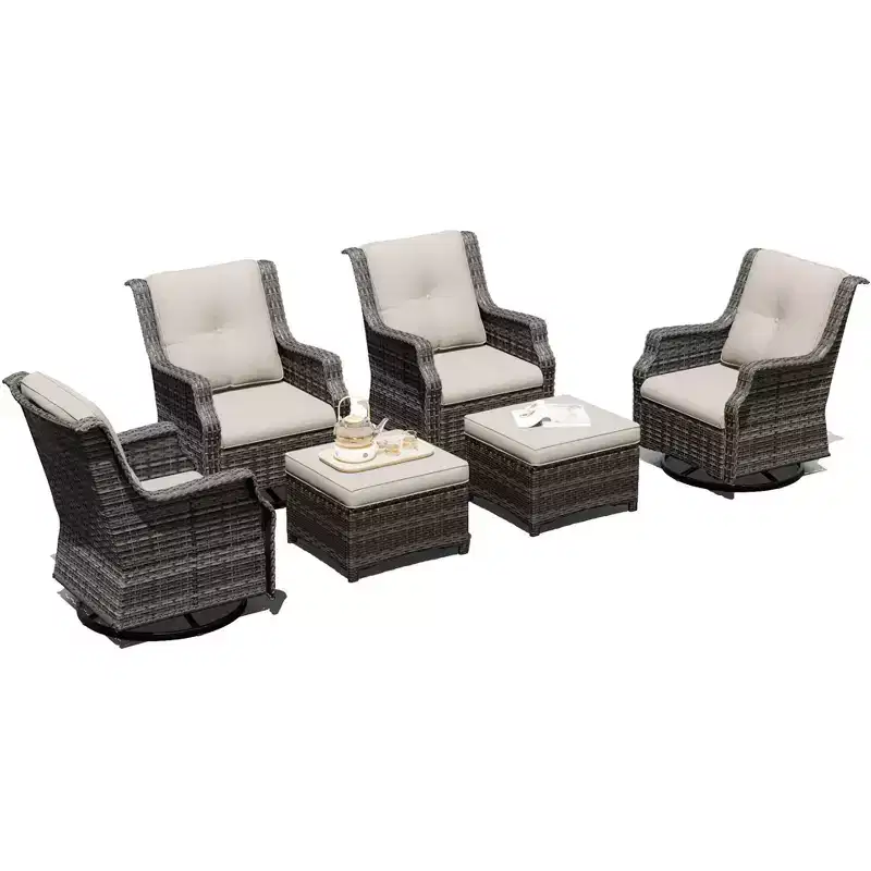 UPTIOT 6-Piece Swivel Rocker Set with Ottoman: 360 Rotation & All-Weather Olefin Fabric