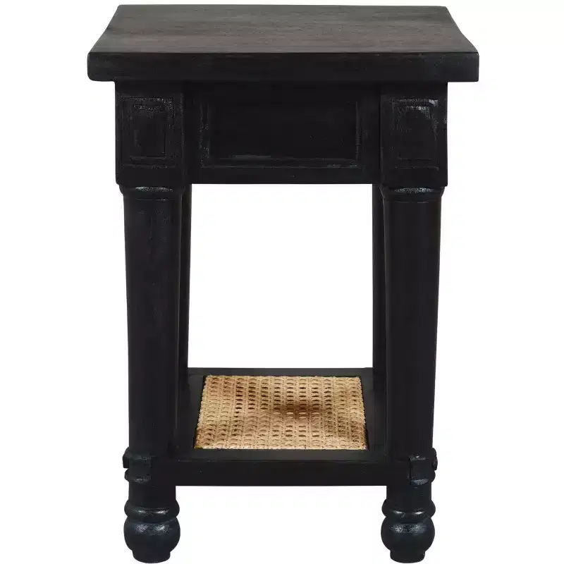 20-Inch Square End Table with Shelf – Solid Wood & Cane