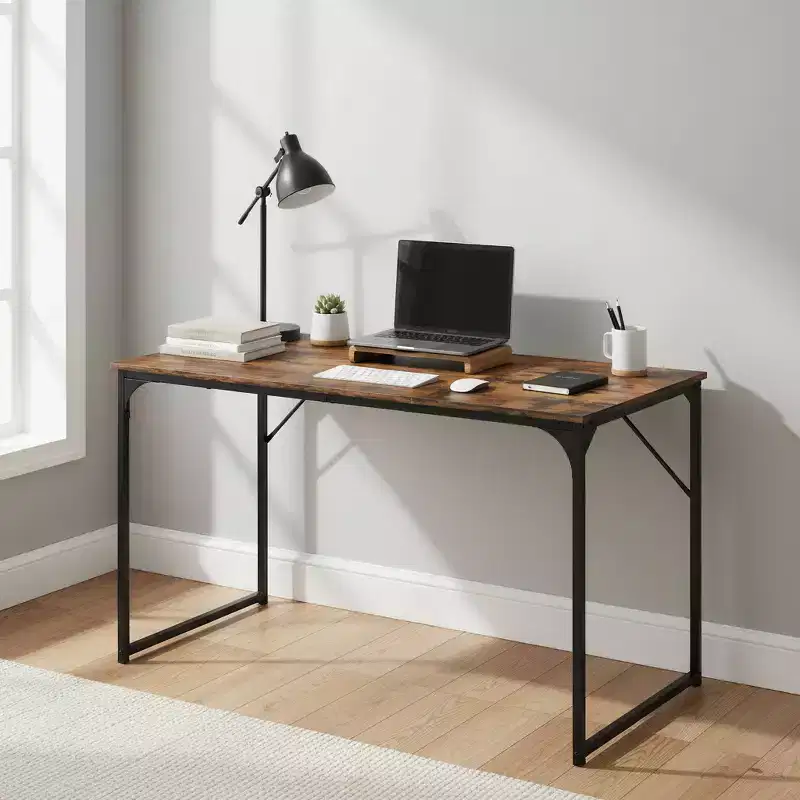 FurnitureR 47.2 Home Office Table Simple Computer Desk Laptop PC Writing Sturdy Metal Frames for Study Room, Rustic Brown