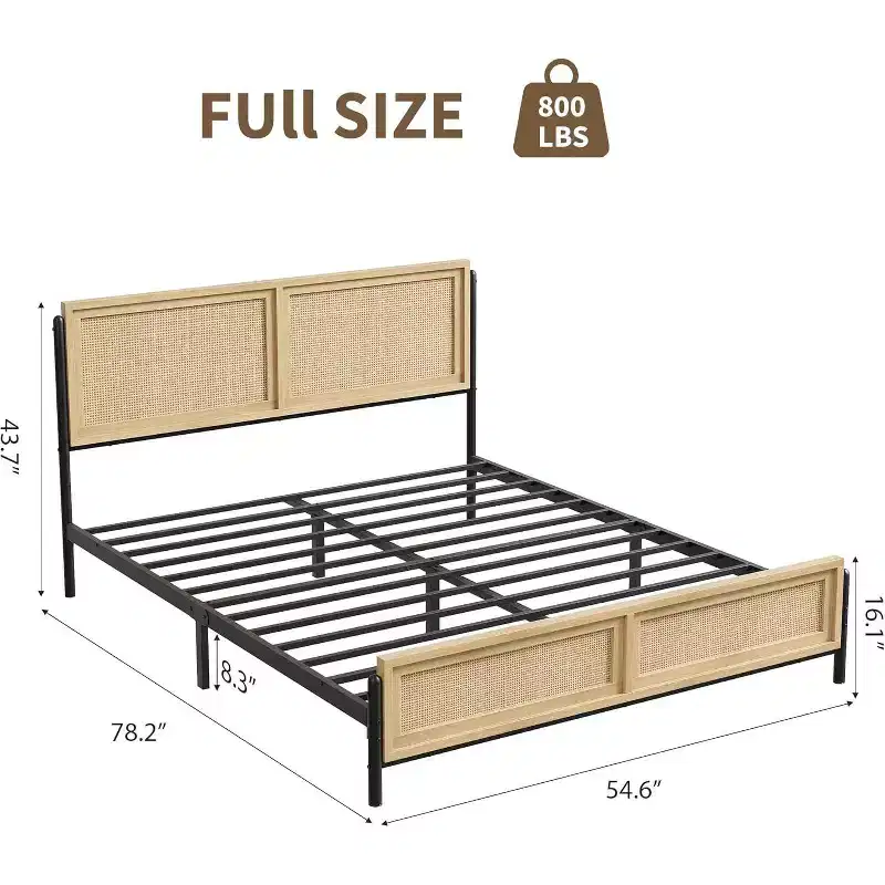 Rattan Bed Frame - Boho Full Size with Storage