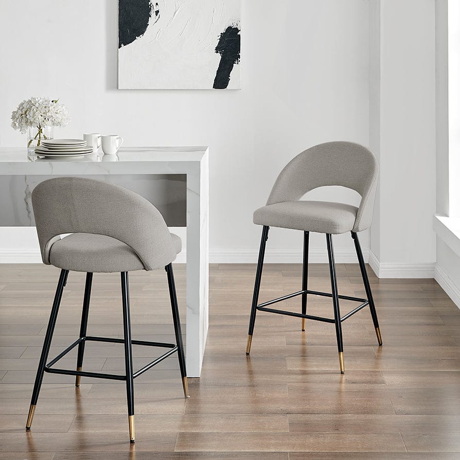 Modern Stone Grey Linen Barstool with Half-Moon Design for Kitchen