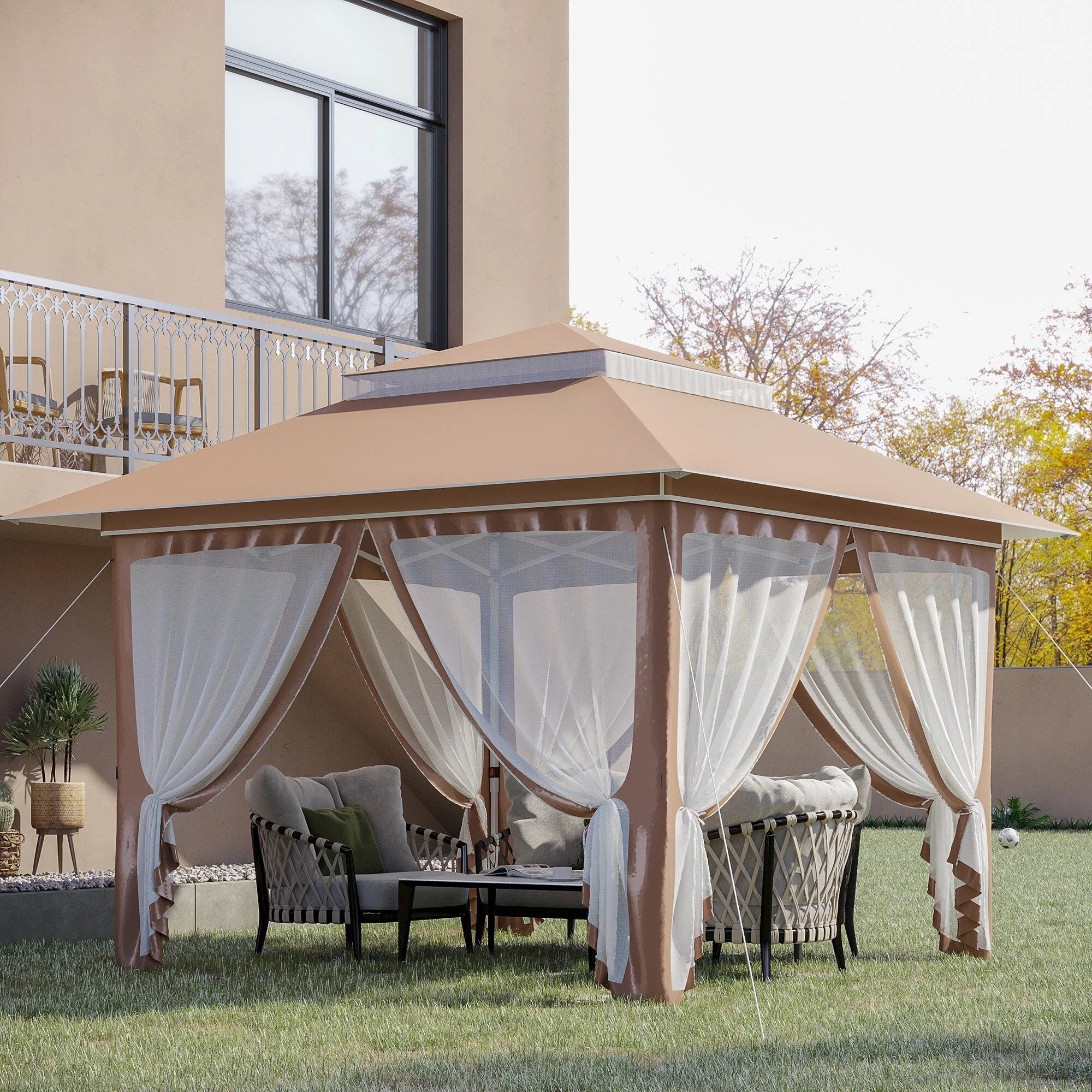Outsunny 12 x 12 Pop Up Canopy Sun Shade Instant Tent Folding with Mesh Sidewall Netting, 3-Level Adjustable Height