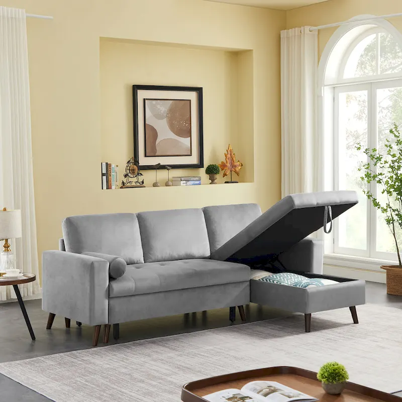88  Reversible Pull out Sleeper Sectional Storage Sofa Bed,Corner sofa-bed with Storage Chaise Left/Right Handed Chaise