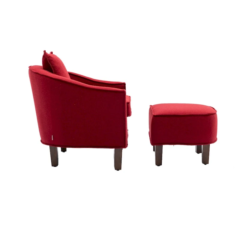 Mid-Century Upholstered Barrel Accent Round Arm Chair with Ottoman