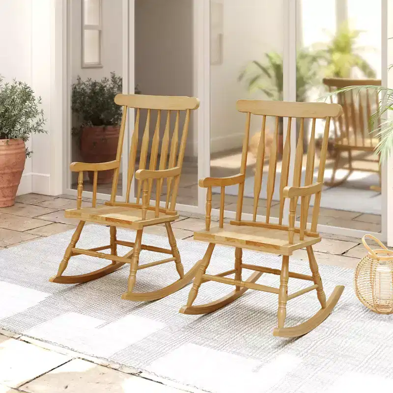 Costway Set of 2 Wood Rocking Chair Glossy Finish White\ Coffe
